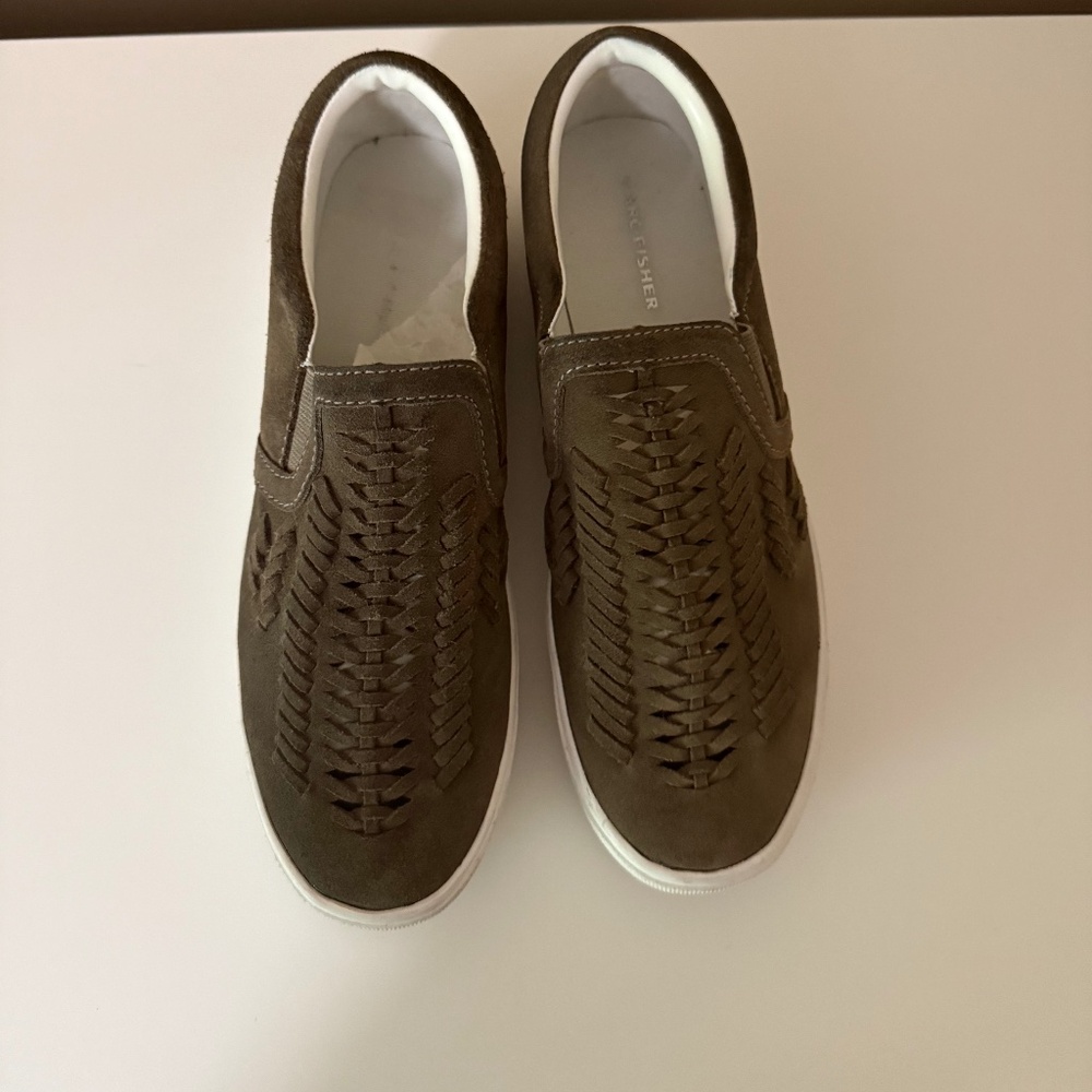 Olive Green Suede Slip On Shoes